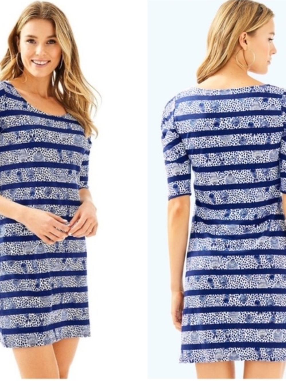 Lilly Pulitzer Women’s La Jolla Dress Pima Cotton navy white S puff sleeves